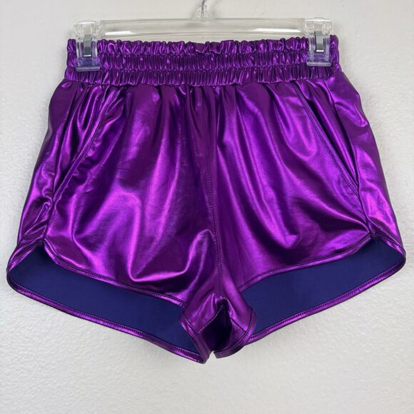 NWT Pesion Metallic Purple Hot Shorts High Waist Rave Festival Pockets Medium - Picture 1 of 13
